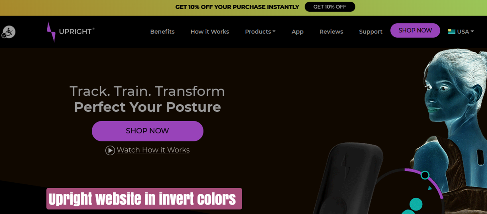 accessiBe inverted colors on Upright website